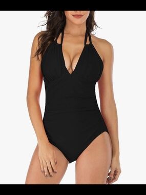 One Piece Black Swimsuit - Tummy Control Bathing Suit Ruched